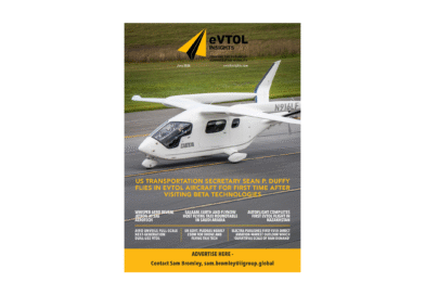 Cover image for EVTOL Insights June 2026 magazine, showing a white aircraft on a runway with the EVTOL logo in yellow and black text nearby.