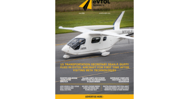 EVTOL Insights magazine cover with a white helicopter on a runway and a large yellow-and-black logo at top left; June 2026 date visible.