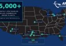 ANRA_Active_Cities_Monthly_BVLOS_social - eVTOL Insights Infographic map of the United States showing 14 active cities where ANRA Technologies manages BVLOS drone flights, 55,000+ monthly UTM-enabled flights.