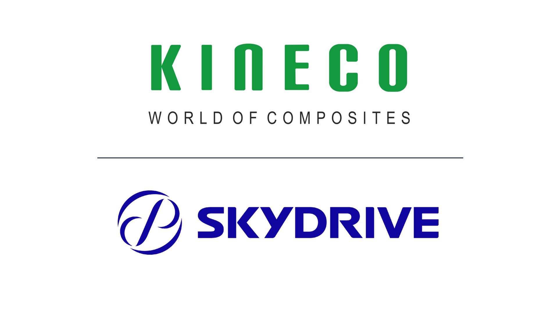 KINECO World of Composites logo above a horizontal divider, followed by the blue SkyDIVE logo with circular swoosh.