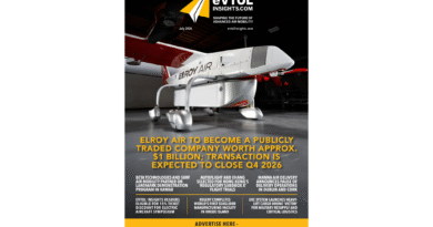 eVTOL Insights magazine cover showing a white Elroy Air aircraft in a hangar, with bold yellow headline text at the bottom and the logo 'eVTOL INSIGHTS' in the top area.