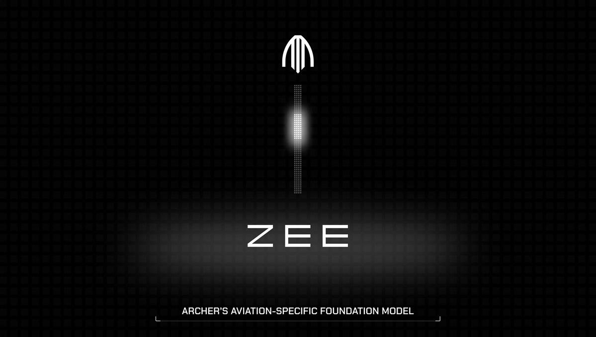 Brand logo above a glowing vertical light with the word ZEE on a dark grid background.