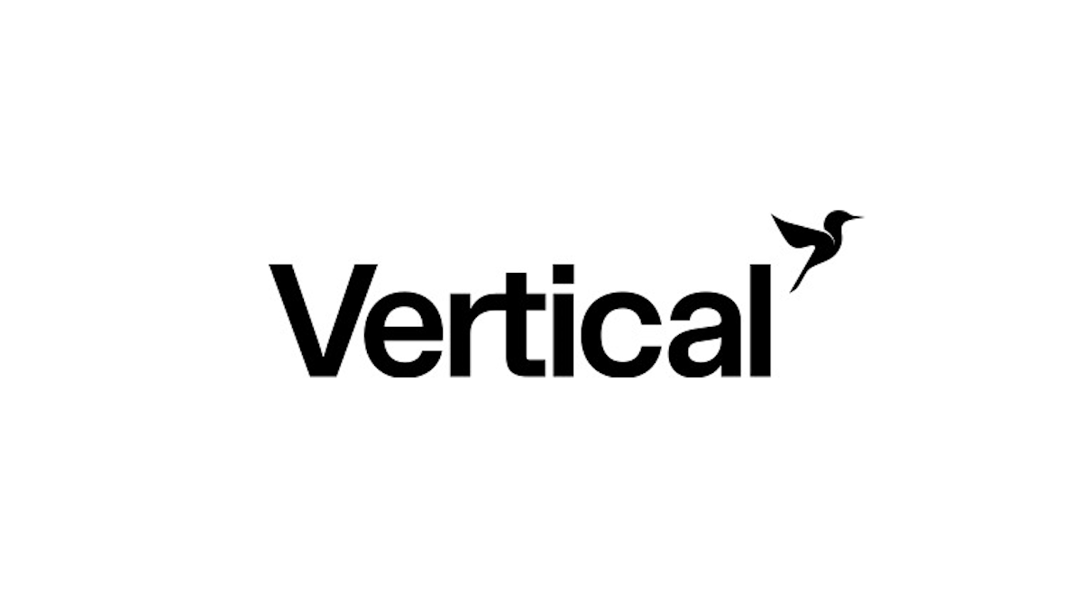Vertical logo: bold black wordmark with a small bird silhouette near the top right corner.