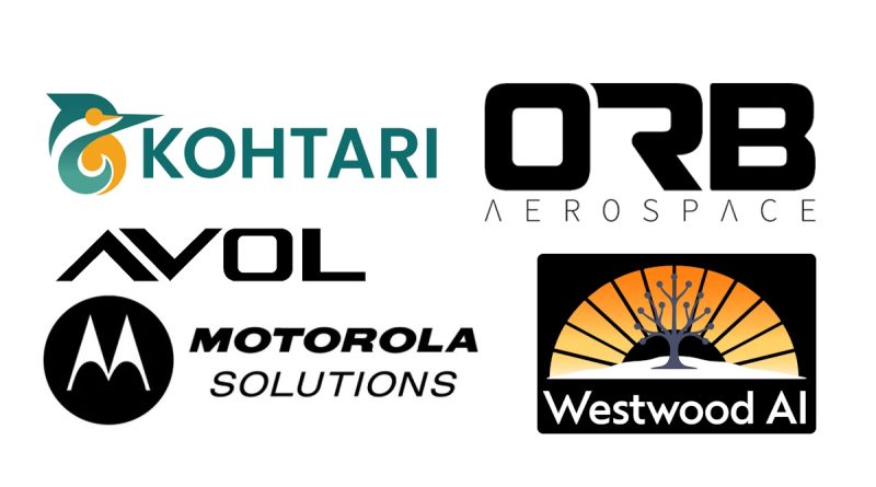 Collage of five logos: Kohtari, ORB Aerospace, AVL, Motorola Solutions, and Westwood AI on a white background.