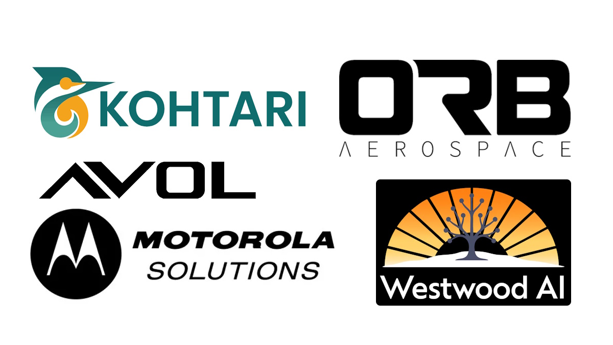 Collage of five logos: Kohtari, ORB Aerospace, AVL, Motorola Solutions, and Westwood AI on a white background.